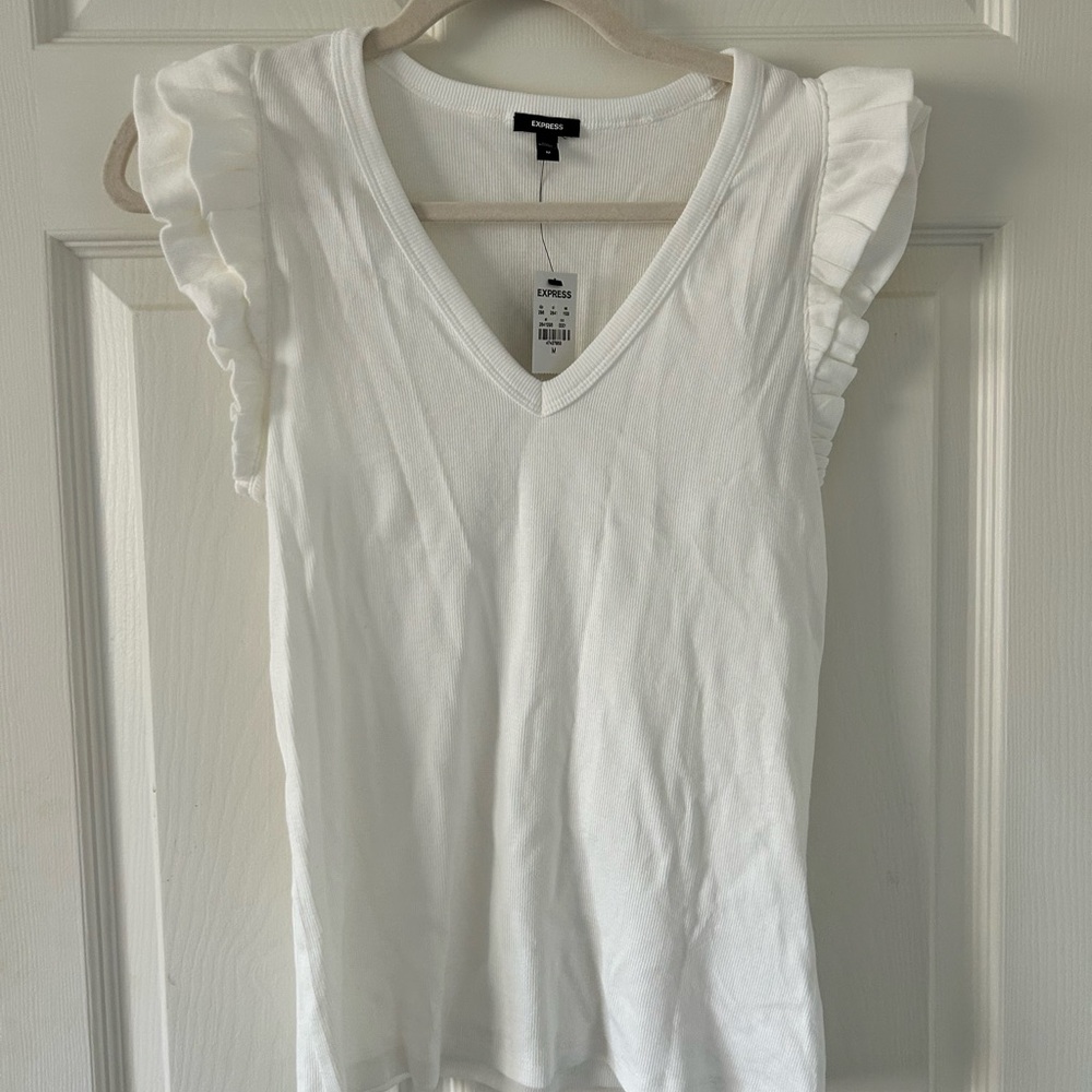 Express White Ruffle Sleeve Top